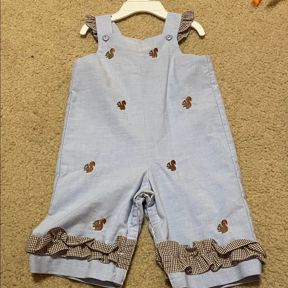 K&L Blue Overalls with Squirrel Embroidery